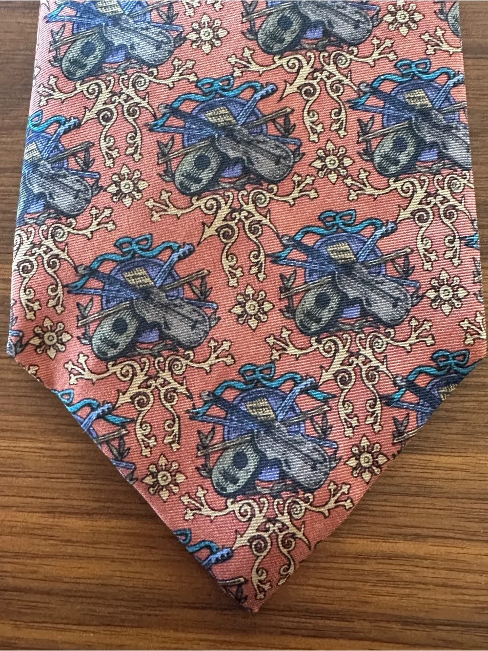 Liberty of London Coral Multicolor Floral and Skull Motif Silk Tie